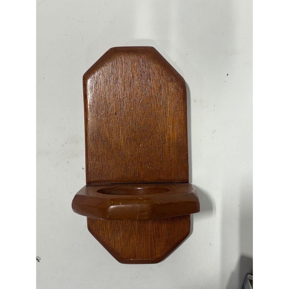 Vintage Handcrafted Wood Wall Sconce Candle Holder Rustic Oak Finish Geometric